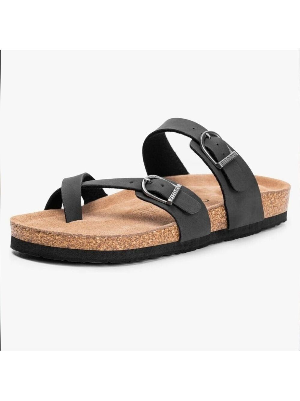 NIB FITORY Women's Slide Sandals with Soft Cork Footbed Sz 9 Black
